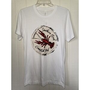 NWT Bella Canvas Southern Bred Crawfish Fed Graphic T-Shirt White Small Womens